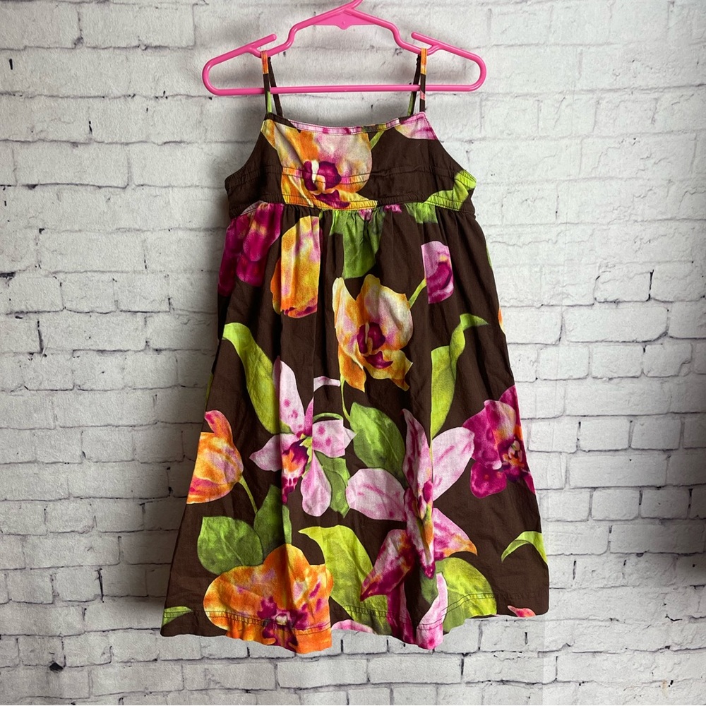 Gap kids size XS 4/5 brown orchid print maxi dress muumuu